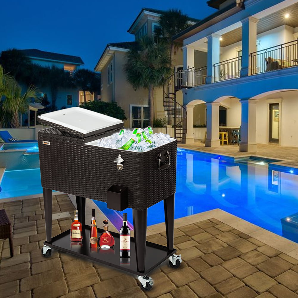 VINGLI 80 Quart Steel Rolling Ice Chest, Cooler Cart with Shelf, Bottle Opener