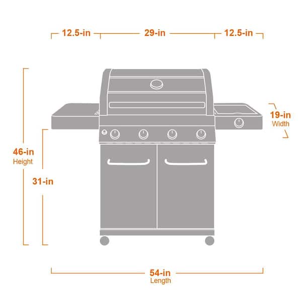 4-Burner Propane Gas Grill in Stainless with Clear View Lid, LED Controls and Side Burner