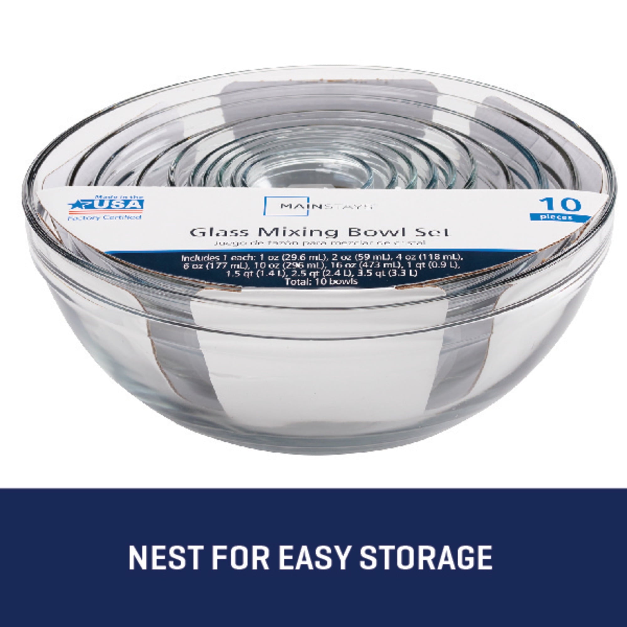 Mainstays Glass Mixing Bowls, 10 Piece Set