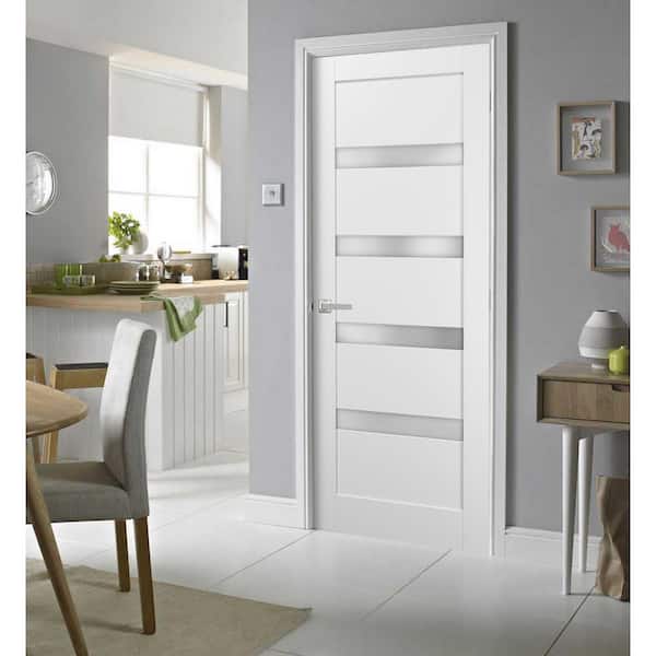 4113 32 in. x 80 in. Single Panel No Bore Frosted Glass White Finished Pine Wood Interior Door Slab