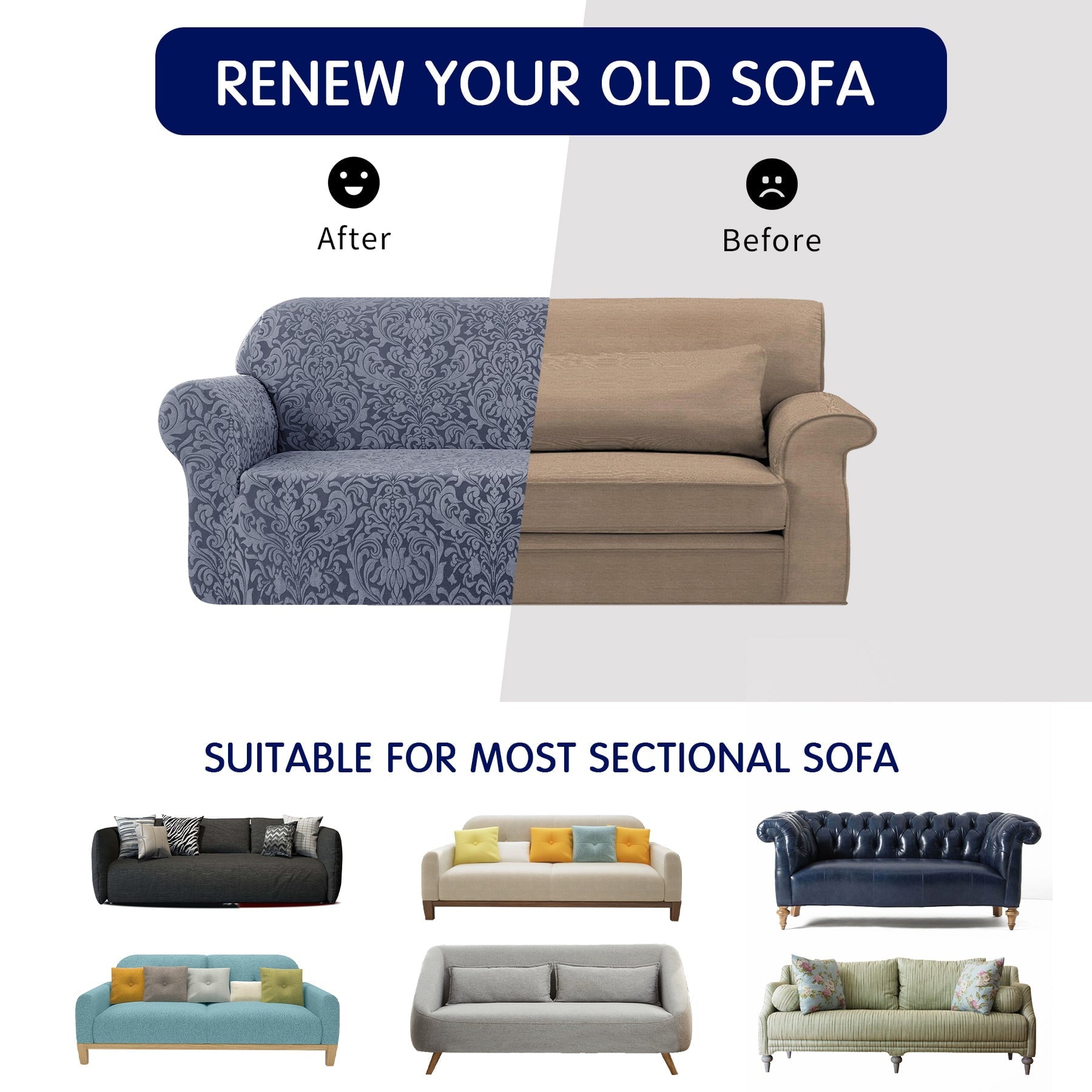 Subrtex 1-Piece Sofa Slipcover Jacquard Damask Couch Cover (Loveseat, Grayish Blue)