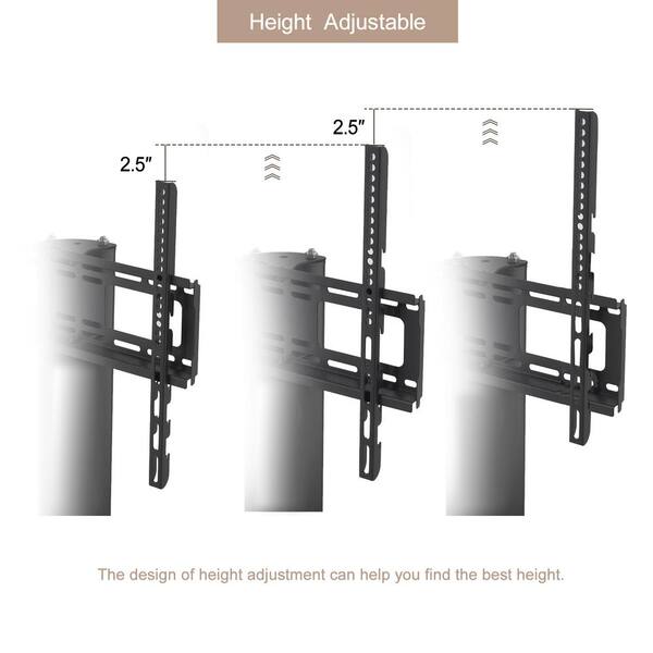 Adjustable Angle Black Adjustable Height TV Mounts TV Stand with 2-Tier Shelf and Wheel