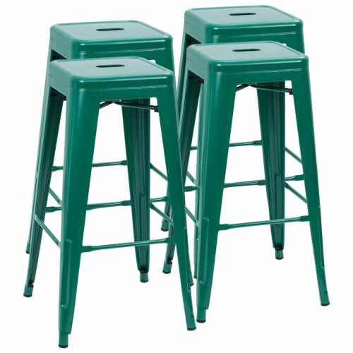 30 Inches 4 Metal Bar Stools Stackable High Backless Lightweight Rubber Feet
