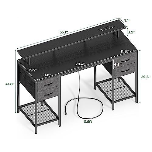 55 Inch Computer Desk With 4 Drawers Gaming Desk With Led Lights & Power Outlets