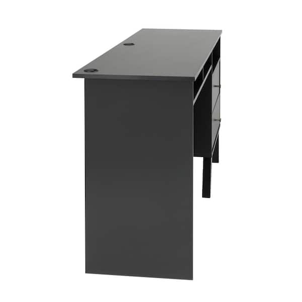 Milo 55 in. Mid Century Modern Black 2 Drawer Computer Desk with Side Storage