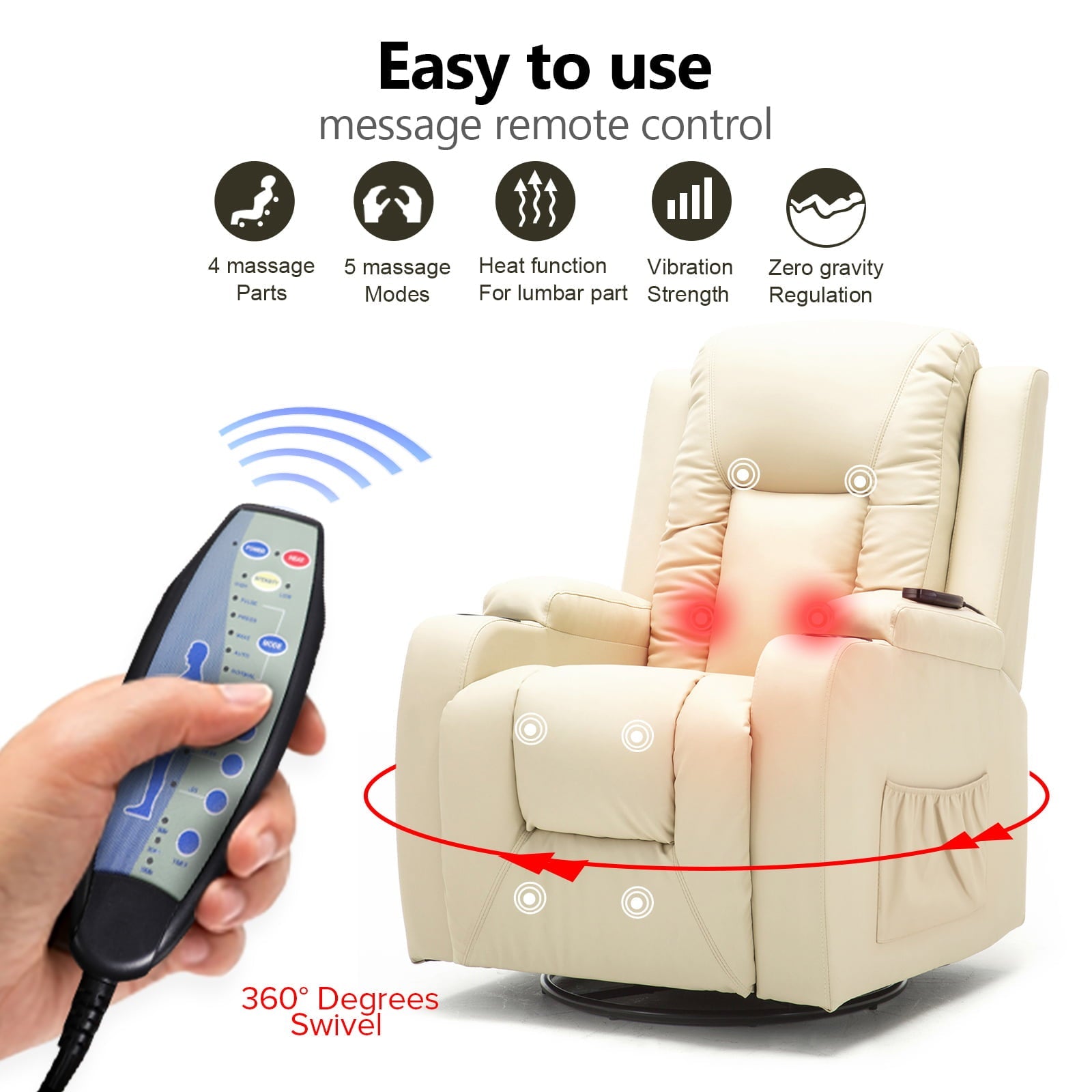 ComHoma Massage Recliner Chair with Heated Massage PU Leather Chair, Cream White