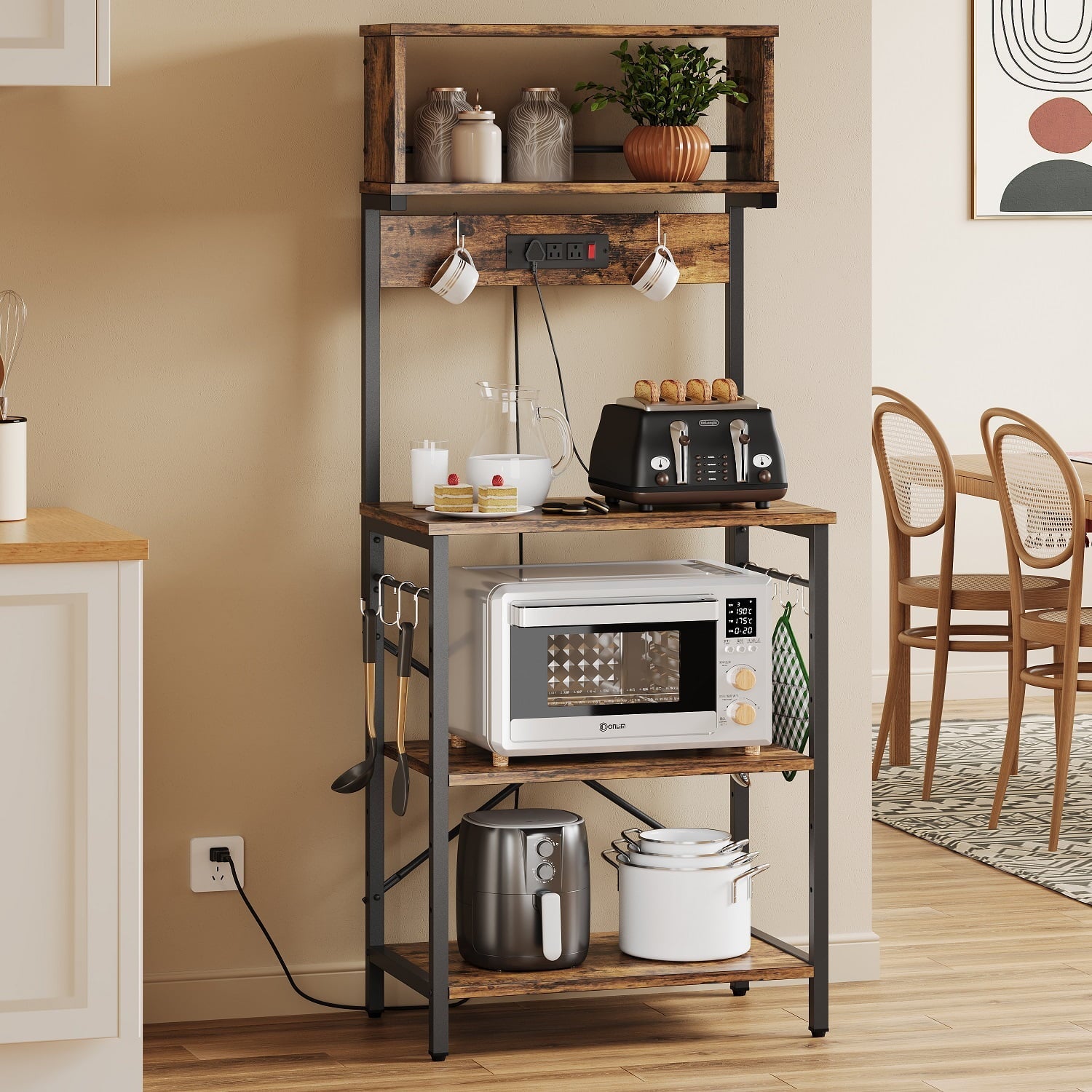 Bestier 60.3 inch 5-Tier Kitchen Bakers Rack with Power Outlets Microwave Cart in Rustic