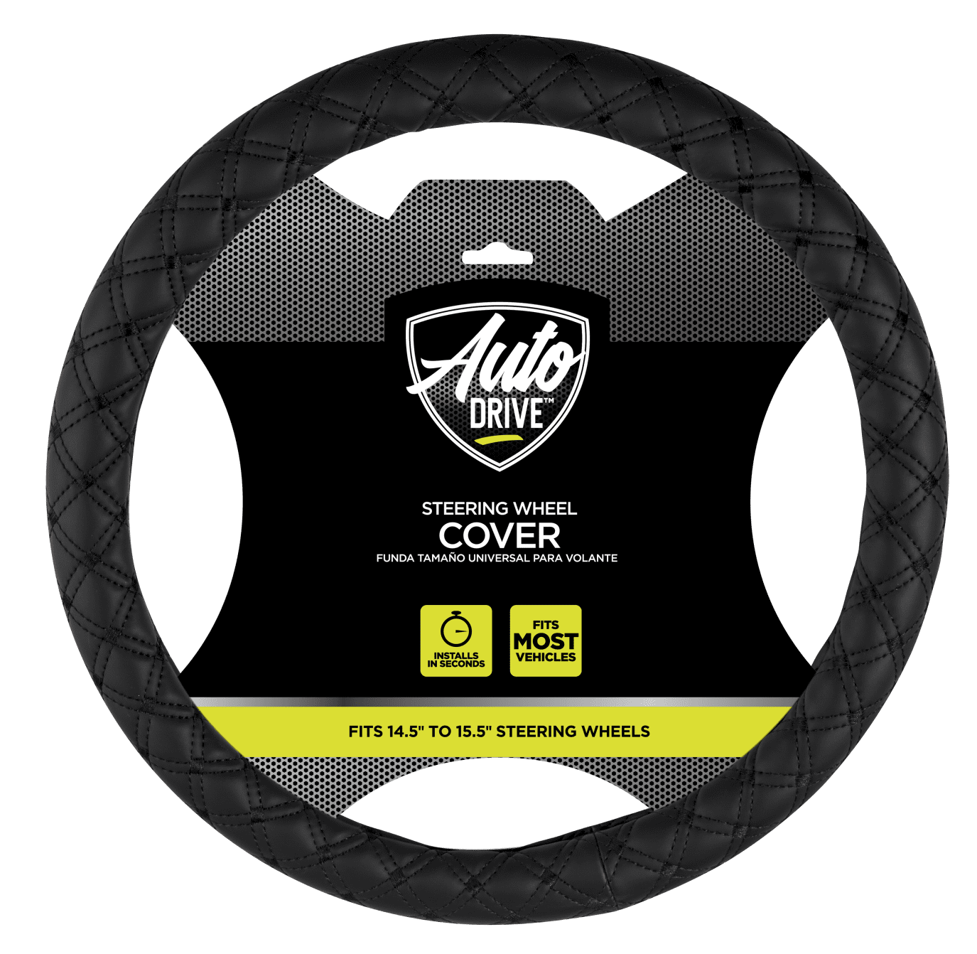 Auto Drive 1PC Car Steering Wheel Cover Diamond Quilt Black - Universal Fit