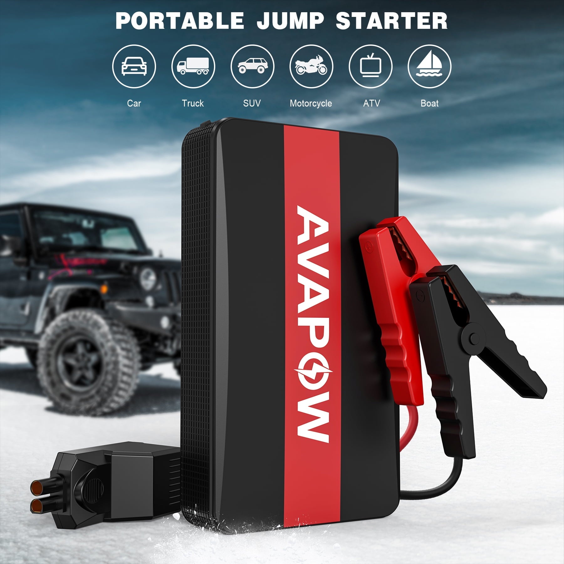AVAPOW Car Jump Starter - 1000A Peak 12V Battery Jump Starter (up to 7.0L Gas) Booster Pack - Power Bank with Built-in LED Light