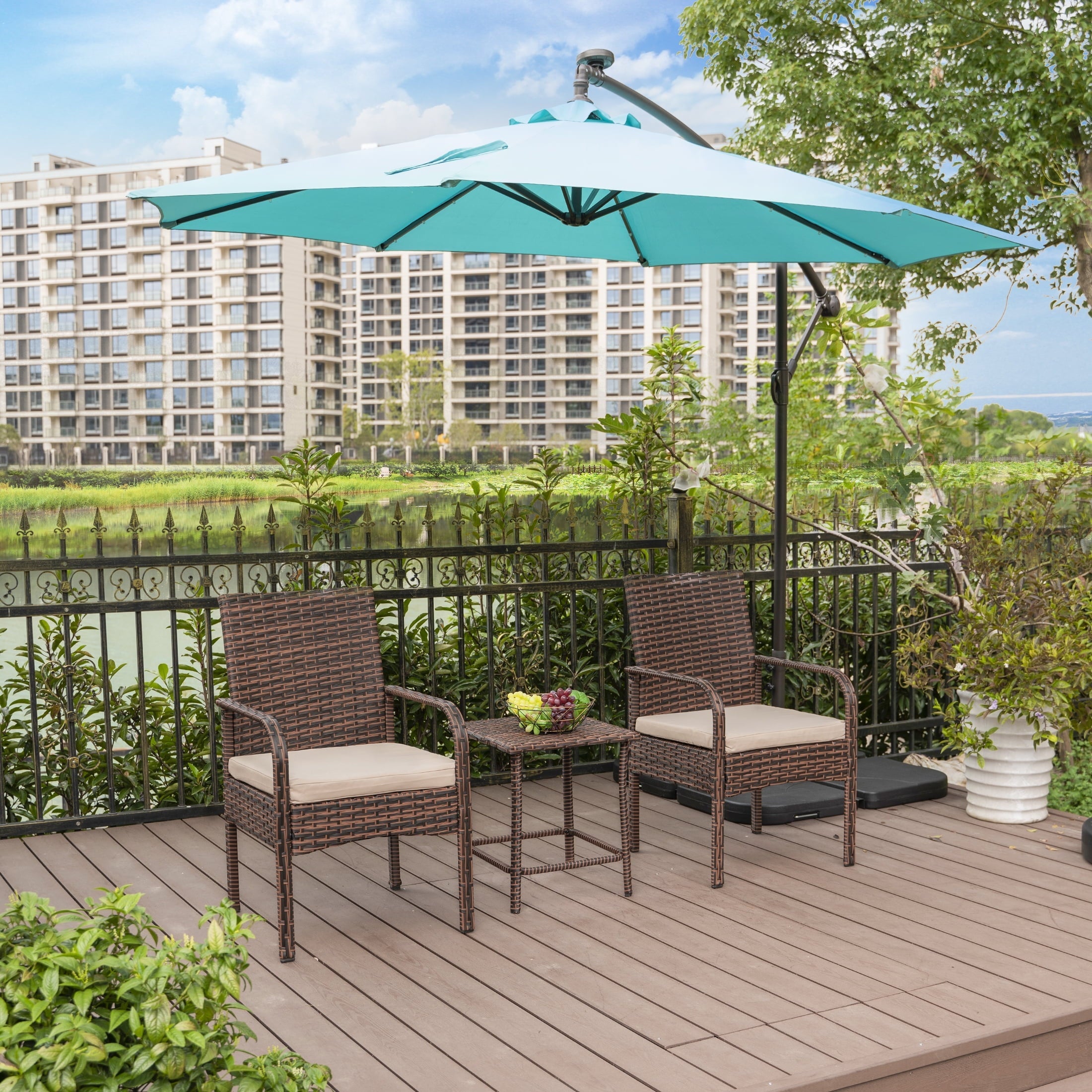 WestinTrends Roadhill 3 Piece Patio Set, All Weather PE Rattan Wicker Patio Bistro Sets Outdoor Balcony Porch Chairs Set of 2, Brown and Beige