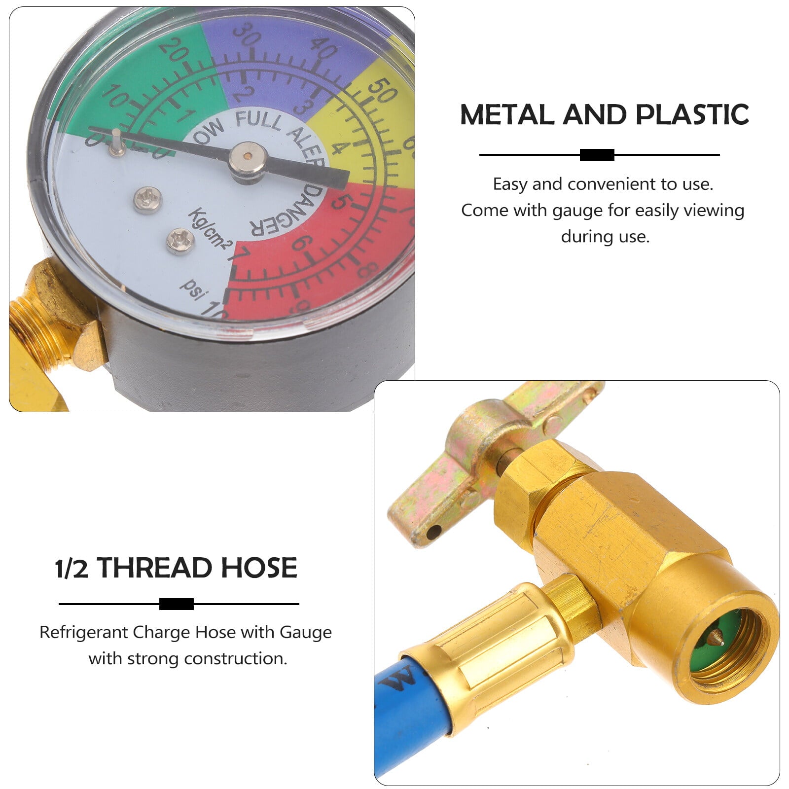 Car AC Refrigerant Charge Hose Kit Recharge Hose with Gauge,A/C 1/2 Recharge Measuring Kit Can Tap Air Conditioning Pressure Gauge