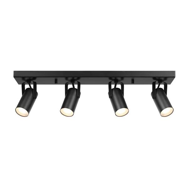 2 ft. 4-Light Matte Black Integrated LED Ceiling Mounted Hardwired Track Lighting Kit with Cylindrical Black Heads
