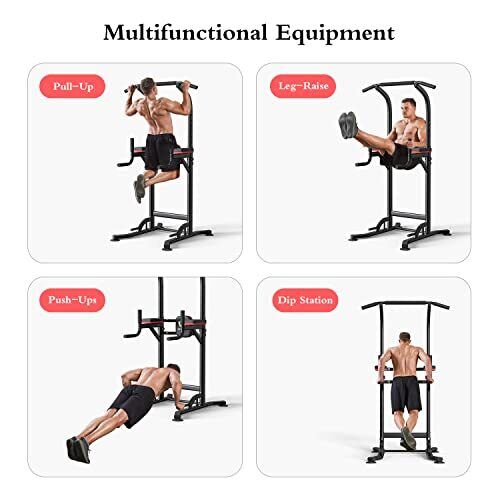 Power Tower Dip Station, Pull Up Bar Stand Height Adjustable Black&Red