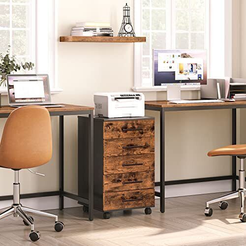 HOOBRO File Cabinet Wooden Office Cabinet 5 Drawers Chest Dresser Storage Cab...