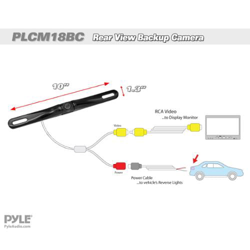 PYLE PLCM18BC - License Plate Rear View Camera - Built-in Distance Scale Lines Backup Parking/Reverse Assist Waterproof Adjustable Slim Bar Cam w/ 420 TVL Resolution & RCA Output Zinc Black Chrome
