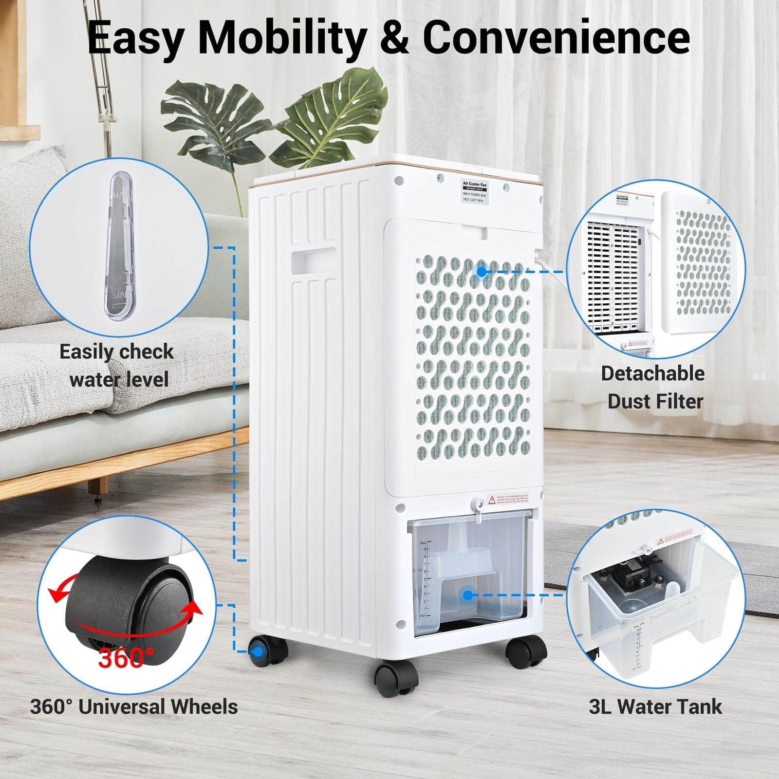 SUGIFT Evaporative Air Cooler Fan Anion Humidify with Remote Control