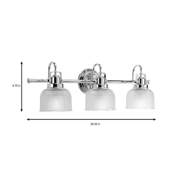 Archie Collection 26-1/2 in. 3-Light Polished Chrome Clear Double Prismatic Glass Coastal Bath Vanity Light