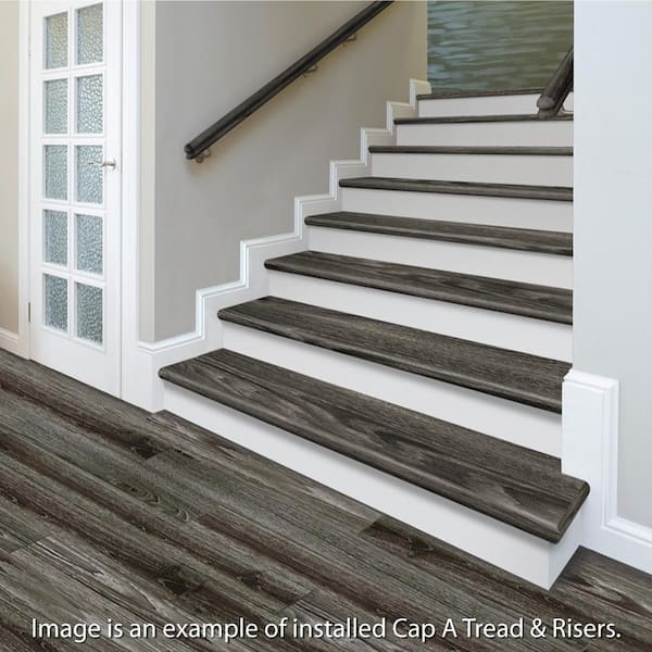 Distressed Brown Hickory 94 in. L x 12-1/8 in. W x 1-11/16 in. T Laminate to Cover Stairs 1 in. Thick -Adhesive Install