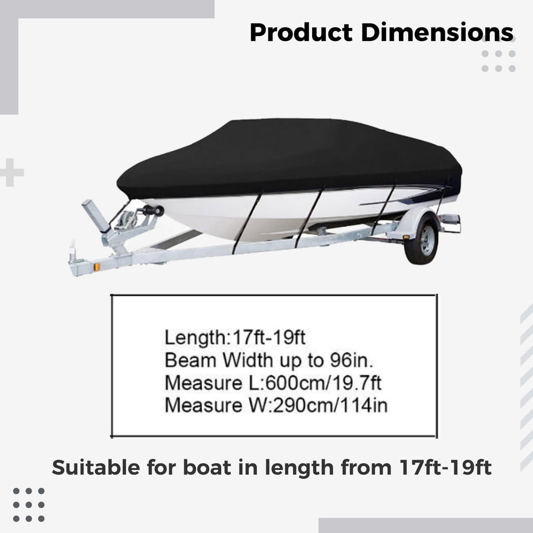Boat Cover, Heavy Duty Waterproof Trailerable Boat Cover for V-Hull, TRI-Hull, Runabout Boat, Pro-Style Bass Boats, Fits up to 17-19ft Long and 96 in Wide