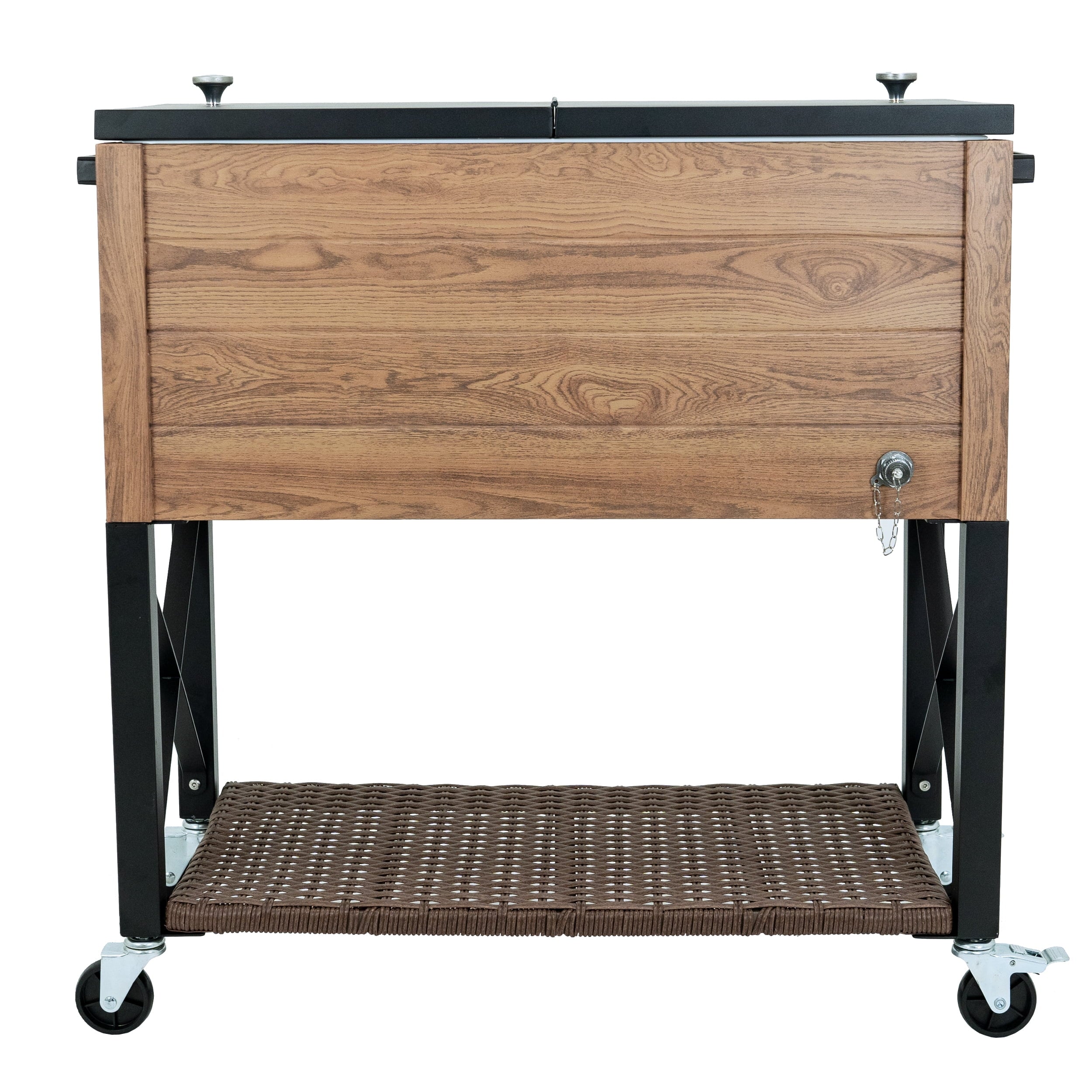 Permasteel 80-Qt Oak Wood Style Patio Cooler with Wicker Bottom