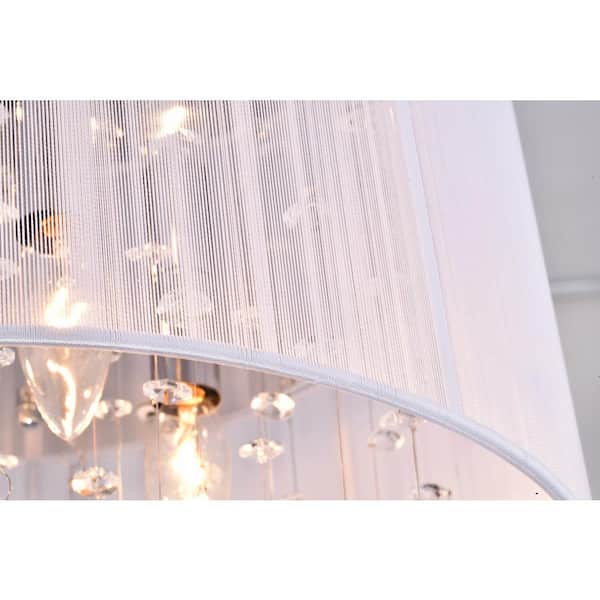 Belle 4-Light Chrome Flush Mount with White Threaded Drum Shade and Clear Glass Hanging Crystals