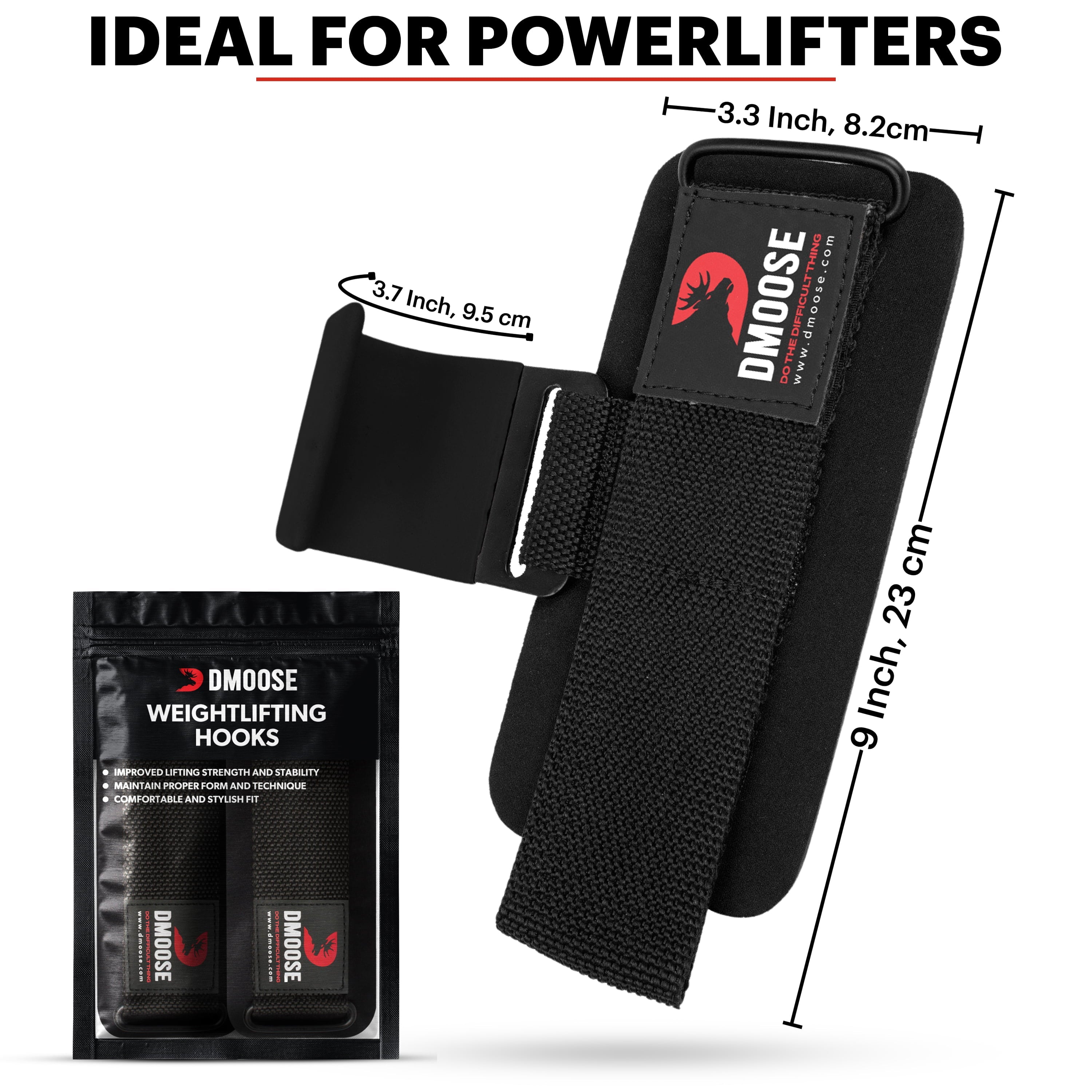 DMoose Fitness 8 mm Thick Padded Neoprene Double Stitching Weight Lifting Hooks Grip, Pair