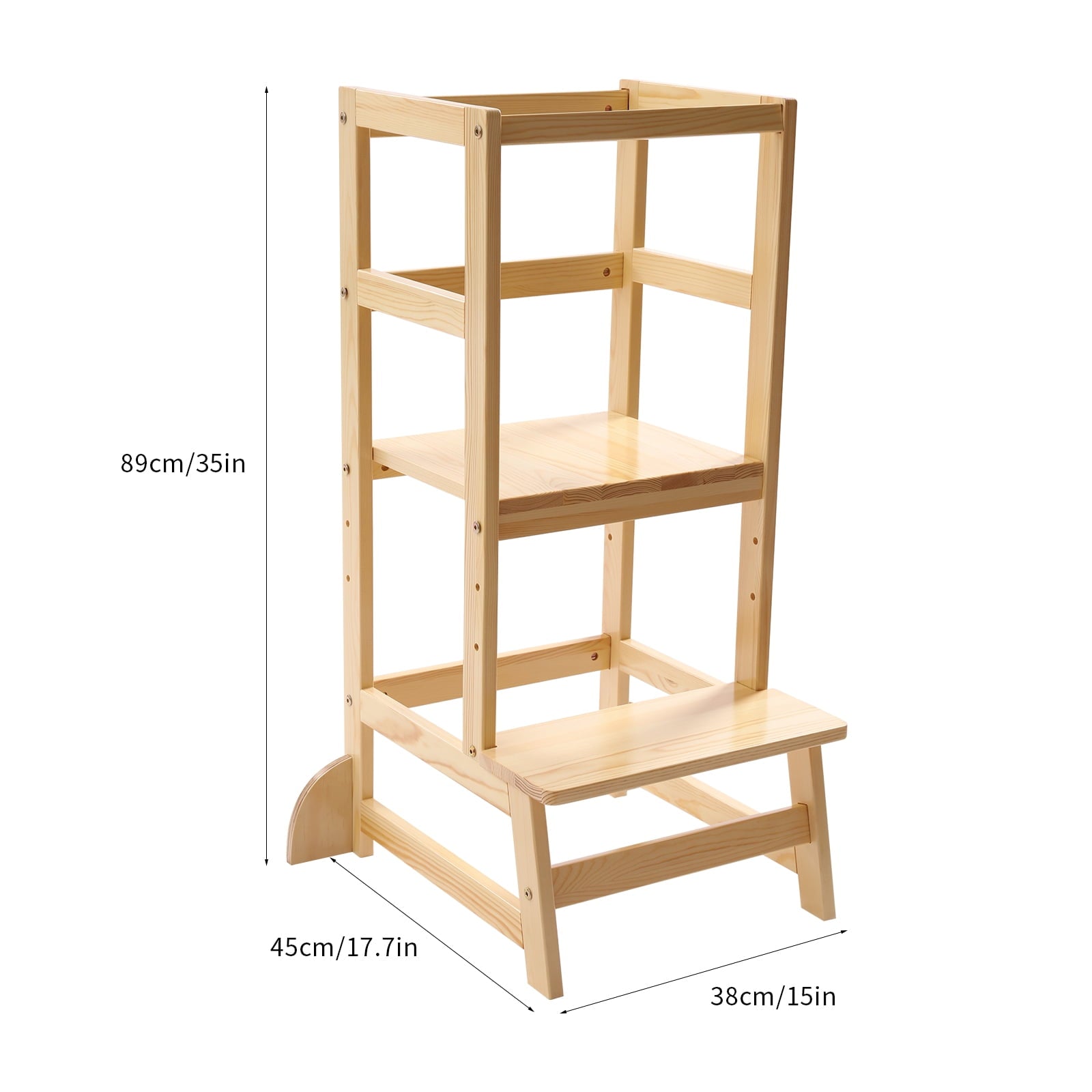 Kitchen Step Stool with Safety Rails Natural
