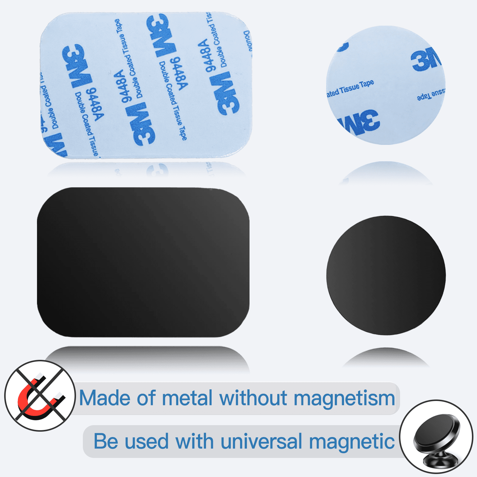 OWLKELA 10 Pack Mount Metal Plate, Phone Magnet Car Mount Holder with Adhesive, Black, 4R and 6Rd