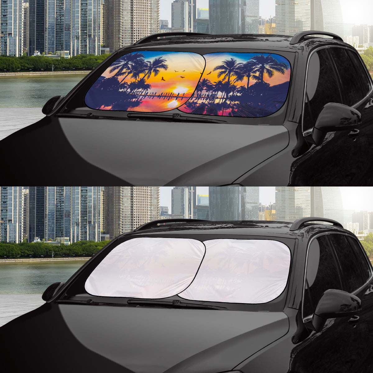 Auto Drive 2 Piece Universal Fit Most Vehicles' Windshield Super Jumbo Tropical Twist Sun Shade, 31.5