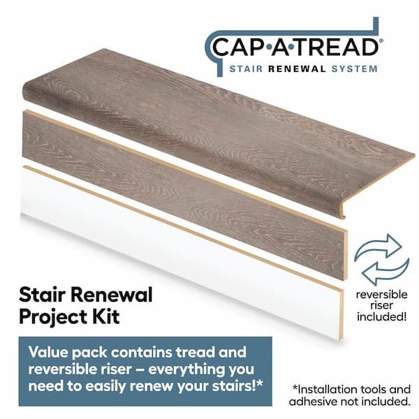 Boca De Yuma 47 in. L x 12.15 in. W x 2.28 in. T Laminate Stair Tread and Reversible Riser Kit Adhesive