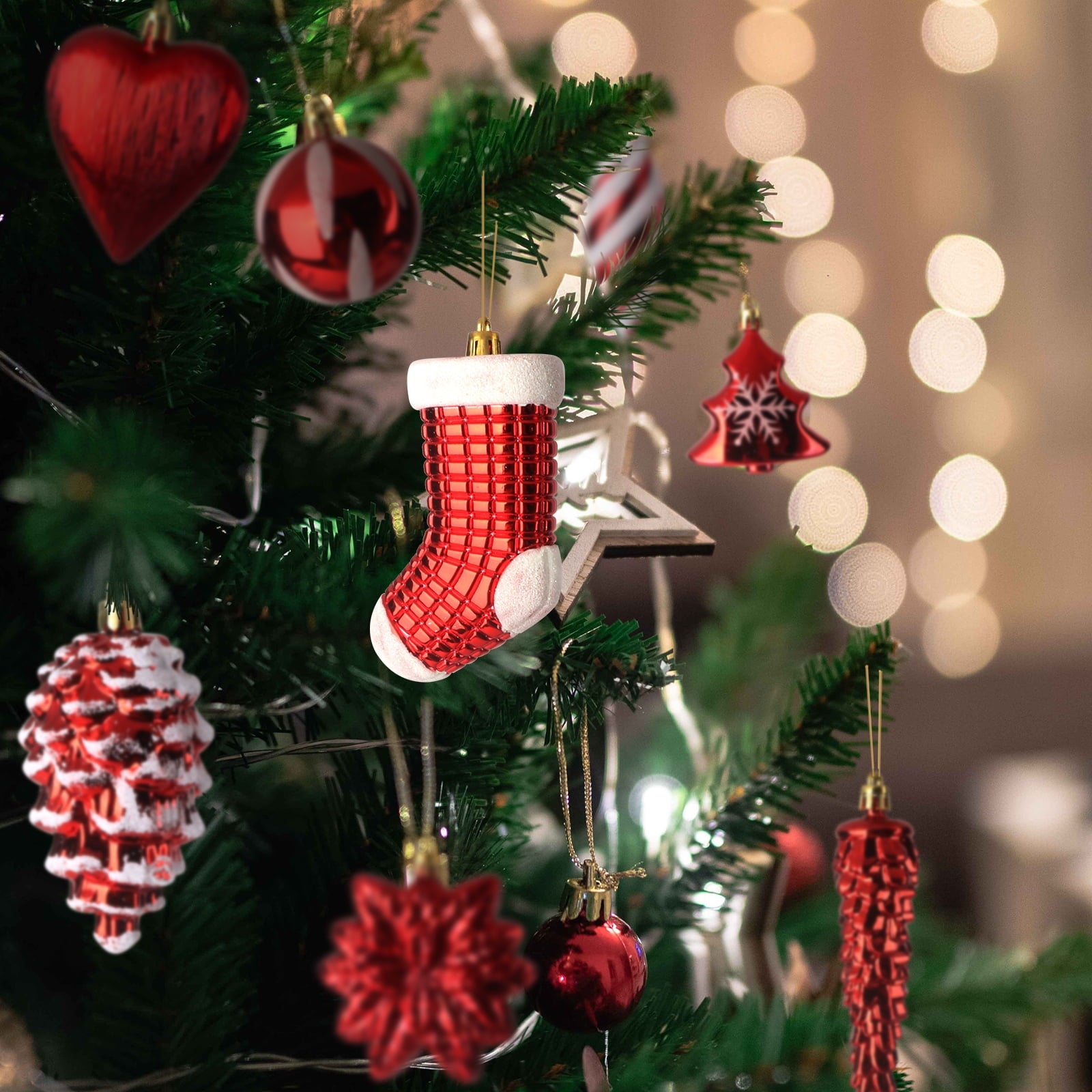 BIGTREE 72 Piece Christmas Ball Glitter Ornaments Holiday Wedding Party Tree Decoration Red