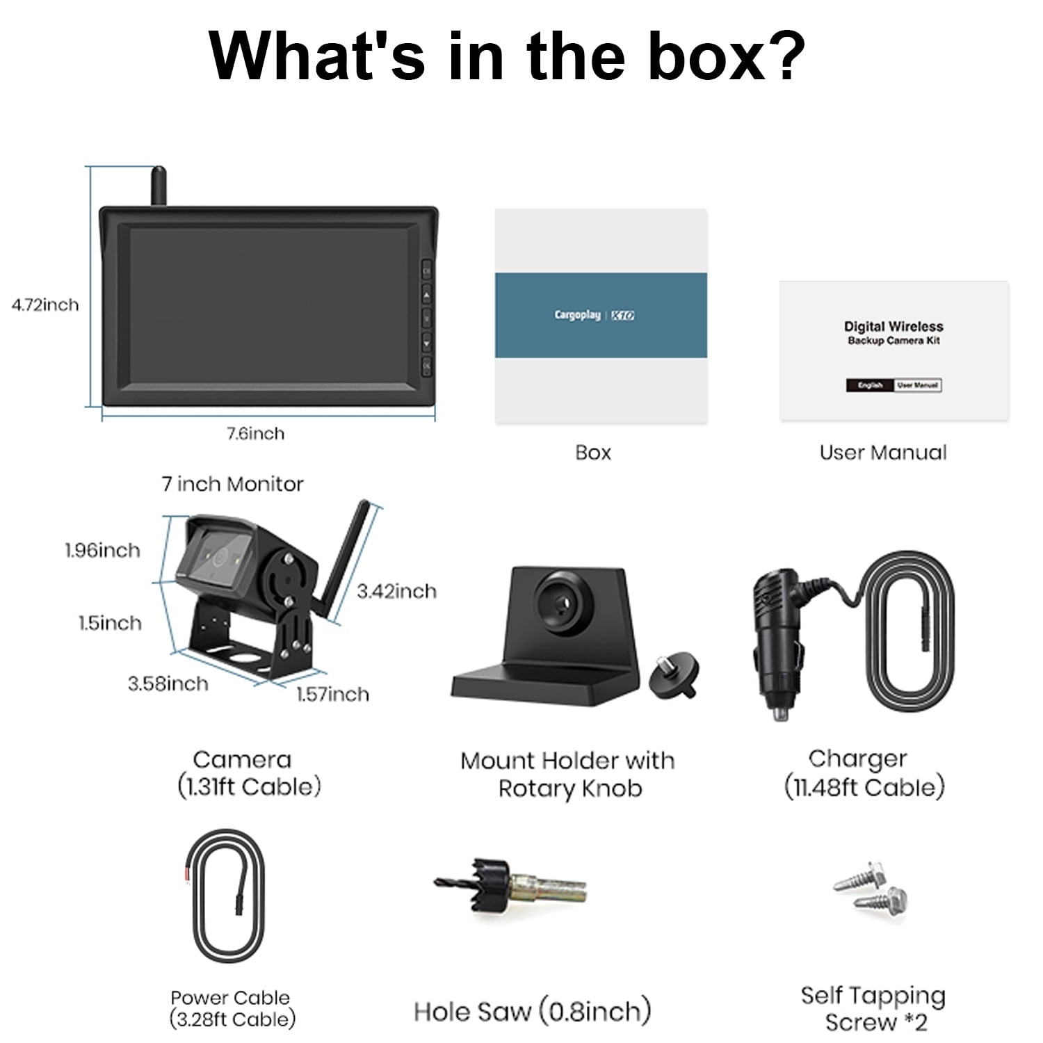 Trailer Wireless Digital Backup Camera Systems Support 2 Cameras, IR Night Vision Campervans Rear View Camera with 7