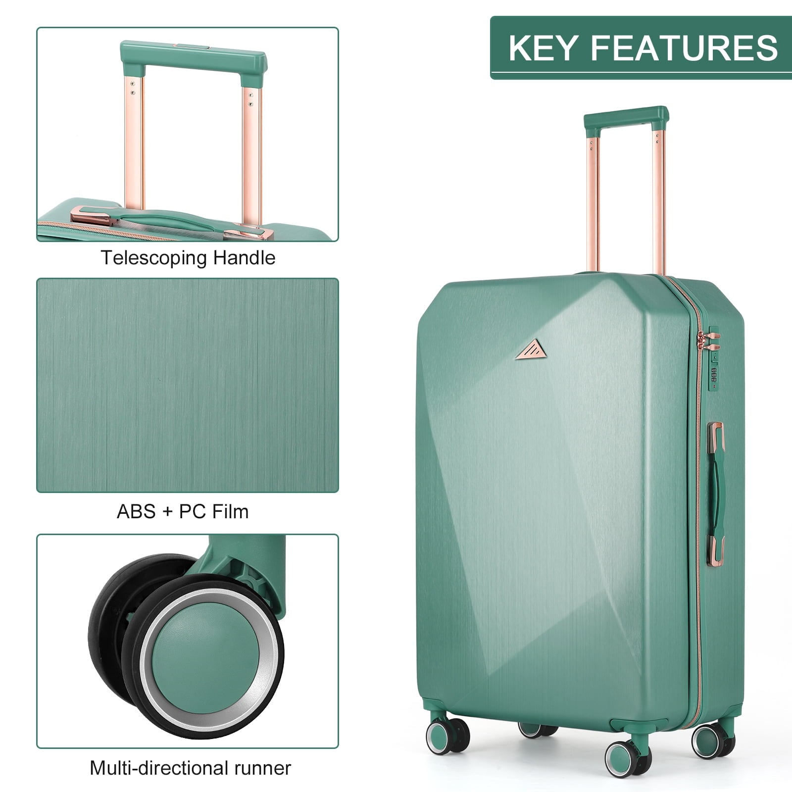 5PCS Travel Luggage Set with Makeup Case, Mint Green