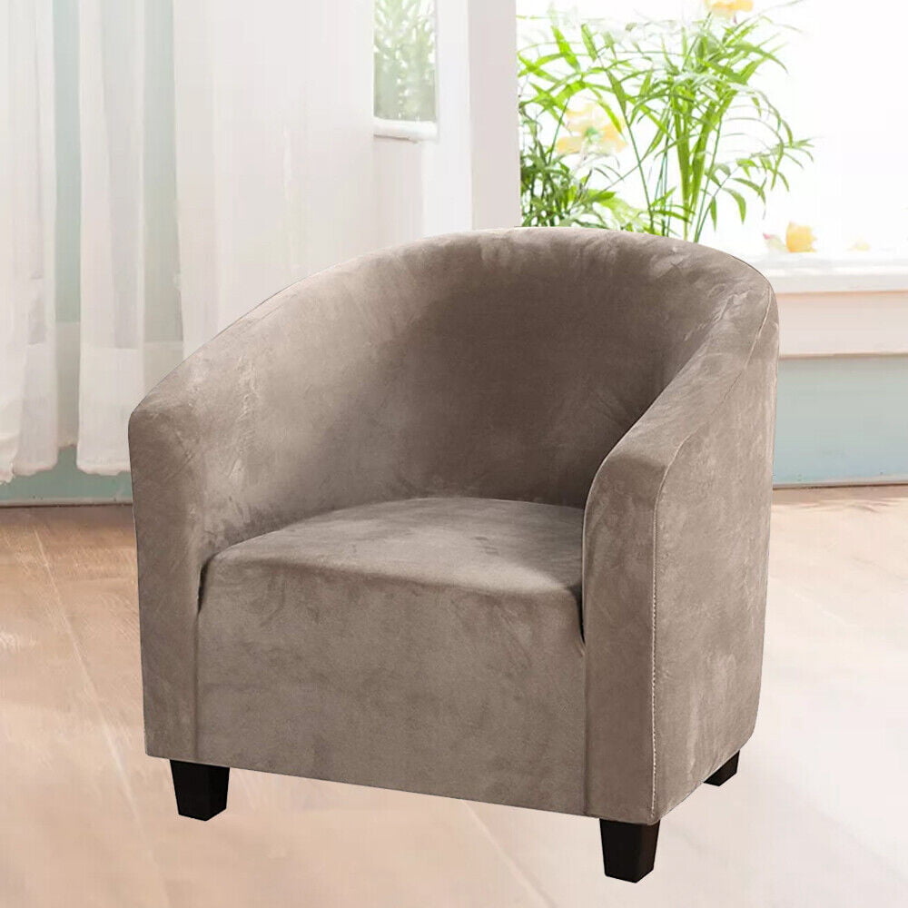 Stretch Velvet Club Sofa Chair Cover Tub Barrel Armchair Slipcover Dining Room Removable Washable Sofa Couch Cover(Light Brown)
