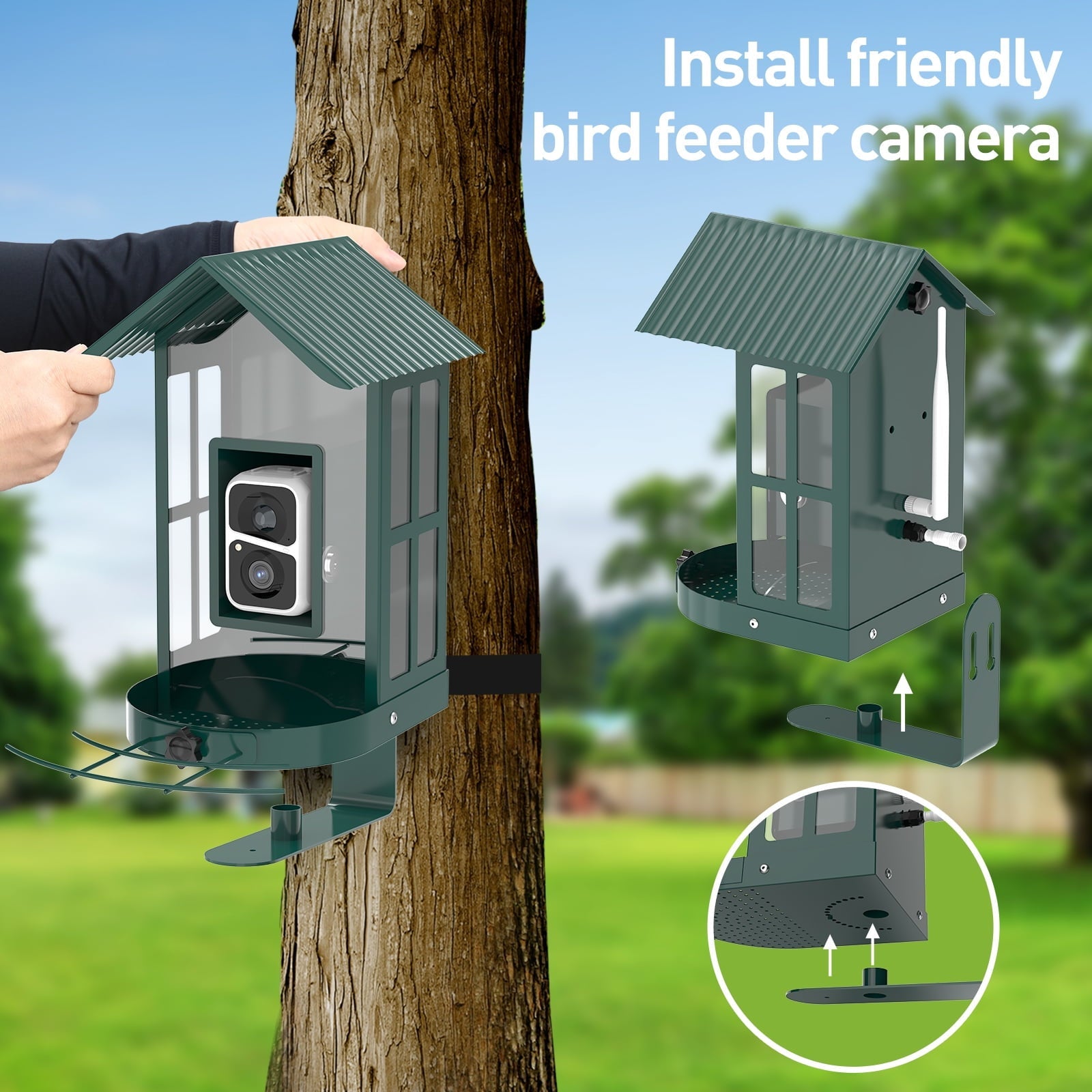 SOLIOM BF08 Smart Bird Feeder Camera with AI Identify Bird Species, Wild Bird Watching Cam, Live View, Instant Notifications, 5W Solar Panel -Metal Case
