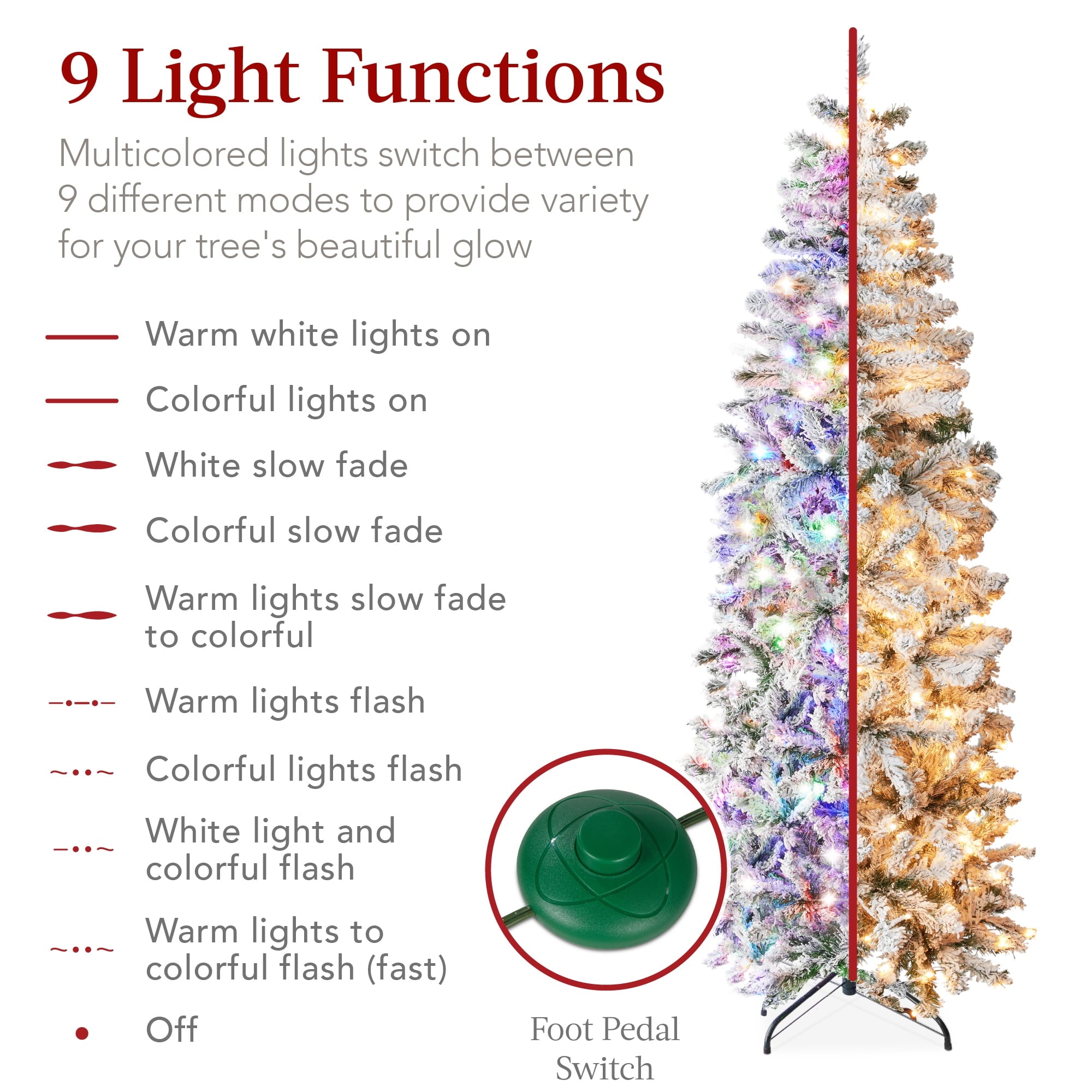 Best Choice Products 7.5ft Pre-Lit Artificial Snow Flocked Pencil Christmas Tree Decoration w/ 350 Multicolor Lights