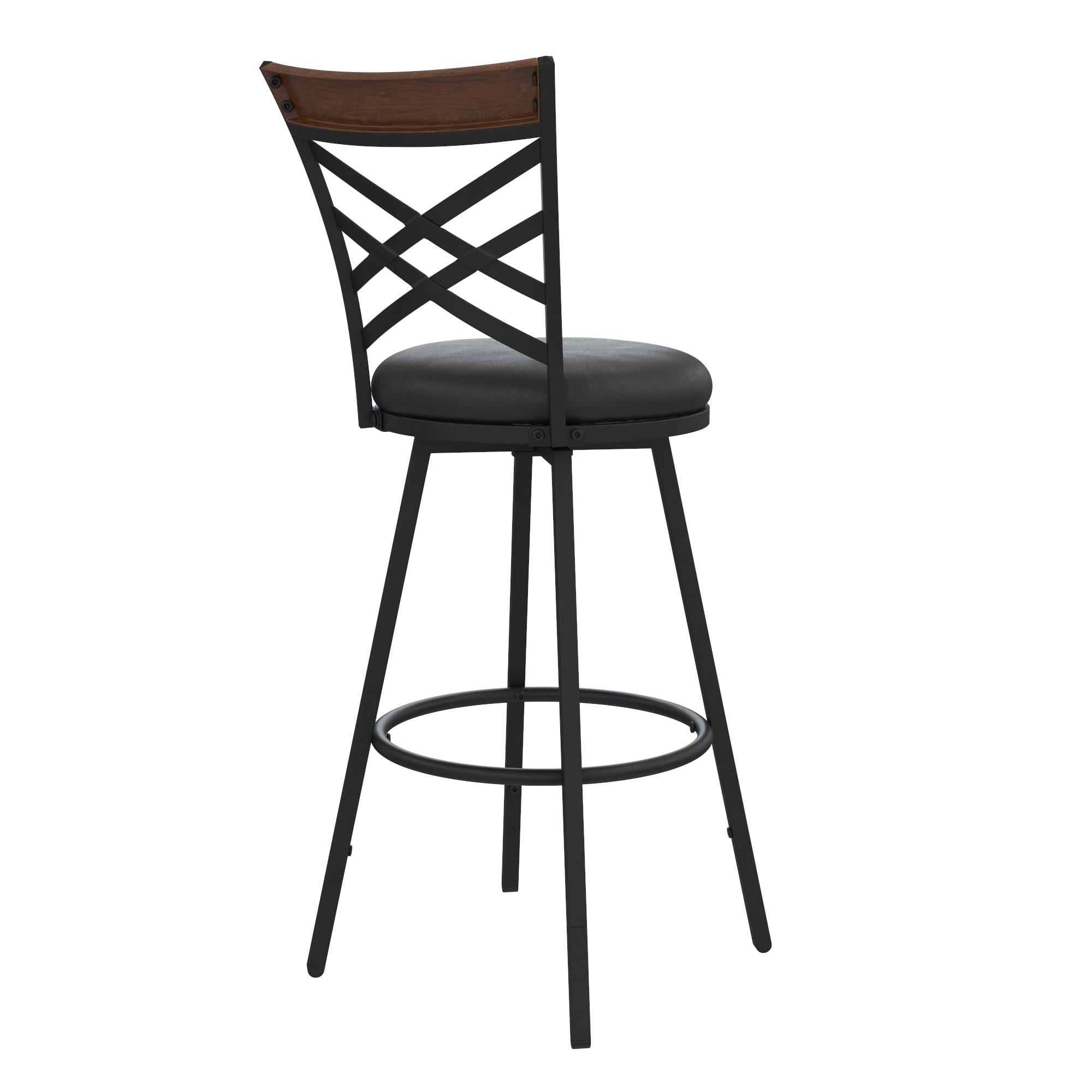 DHP Lesley Adjustable Swivel Barstool, Black Faux Leather, Set of 3