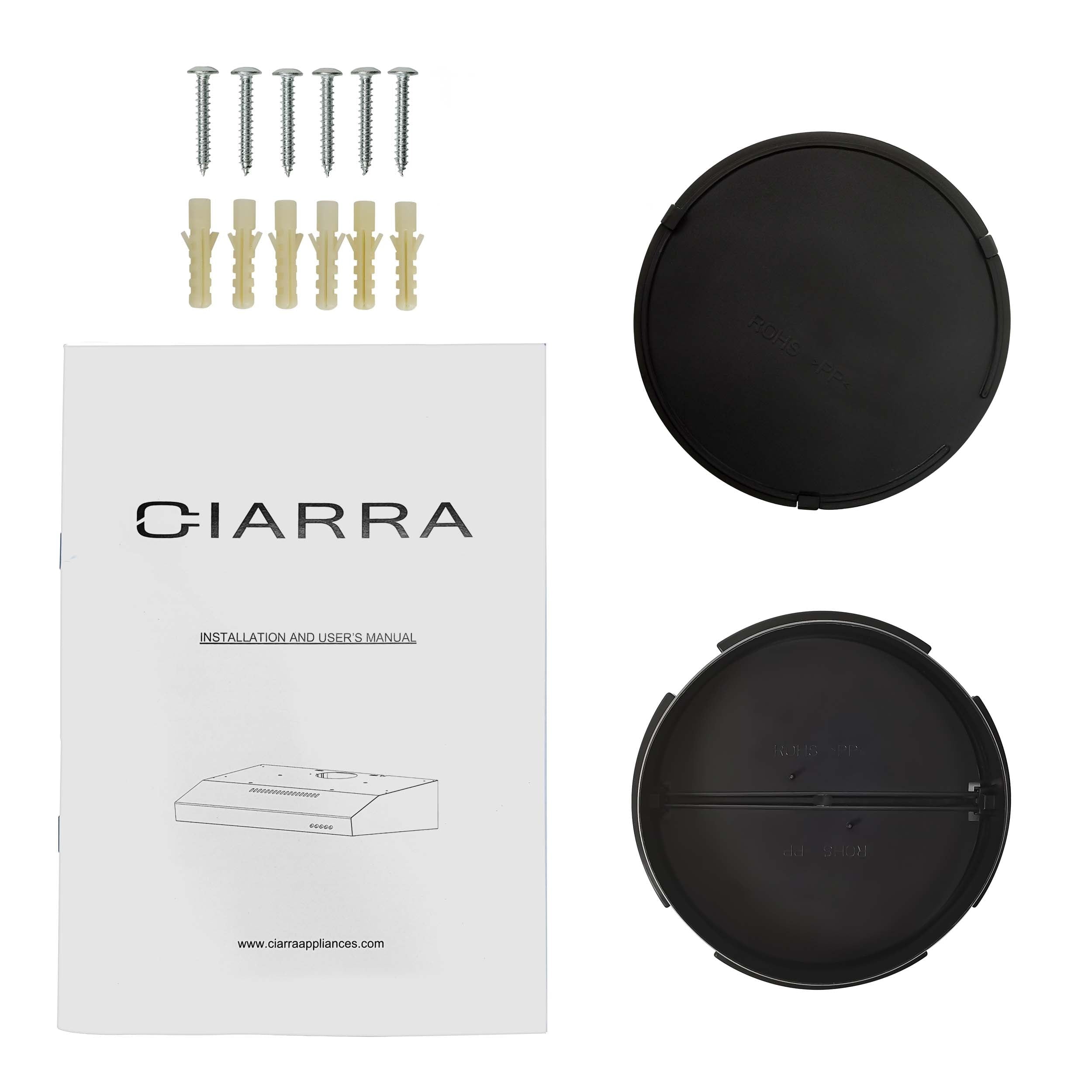 CIARRA Black Range Hood 30 inch Under Cabinet with Ducted Convertible Ductless Slim Kitchen over Stove Vent