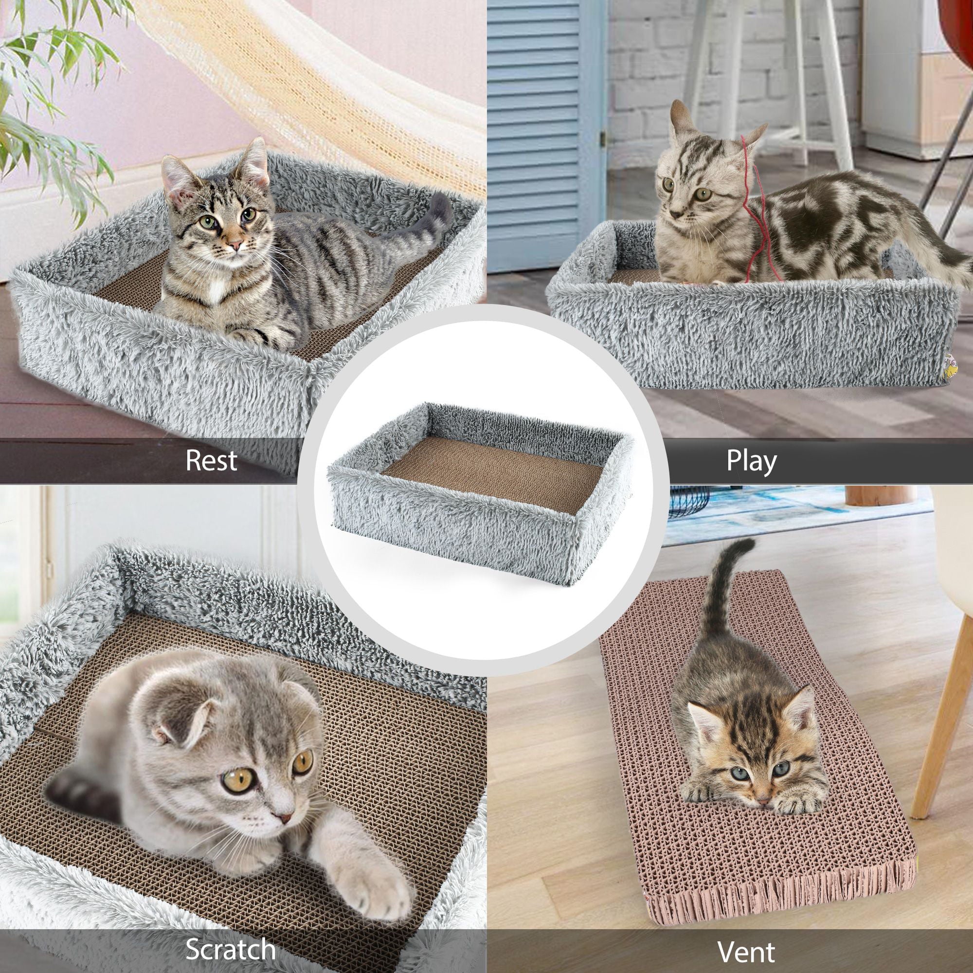 PrimePets  2 in 1 Cat Scratcher Lounge with Removable Cat Scratch Cardboard, Gray