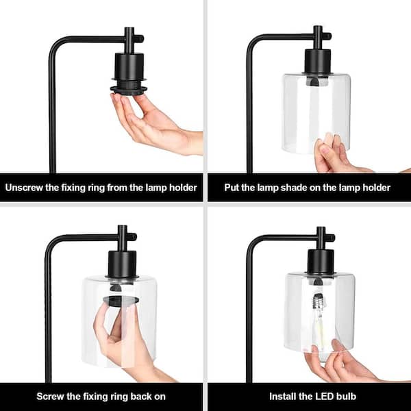 19 in. Clear Table Lamp with Wireless Charger and Glass Shade