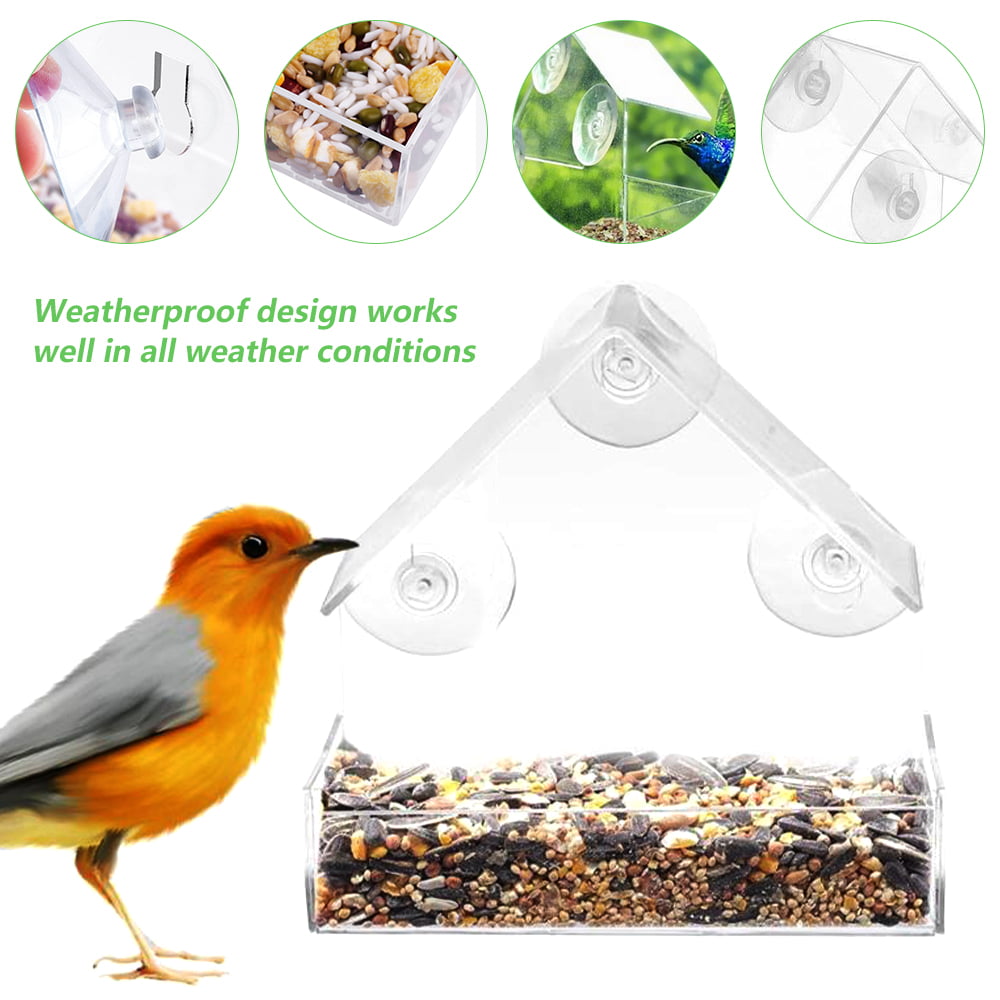 Willstar Bird Feeder Wild Bird Seed Feeder Removable Window Suction Cups Hanging Clear Viewing Feed Tray