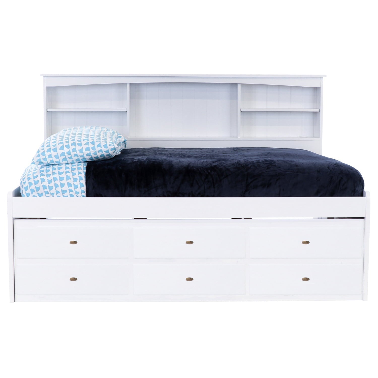 OS Home and Office Model 80223K6-22, Solid Pine Full Bookcase Daybed with 6 Drawers in Casual White