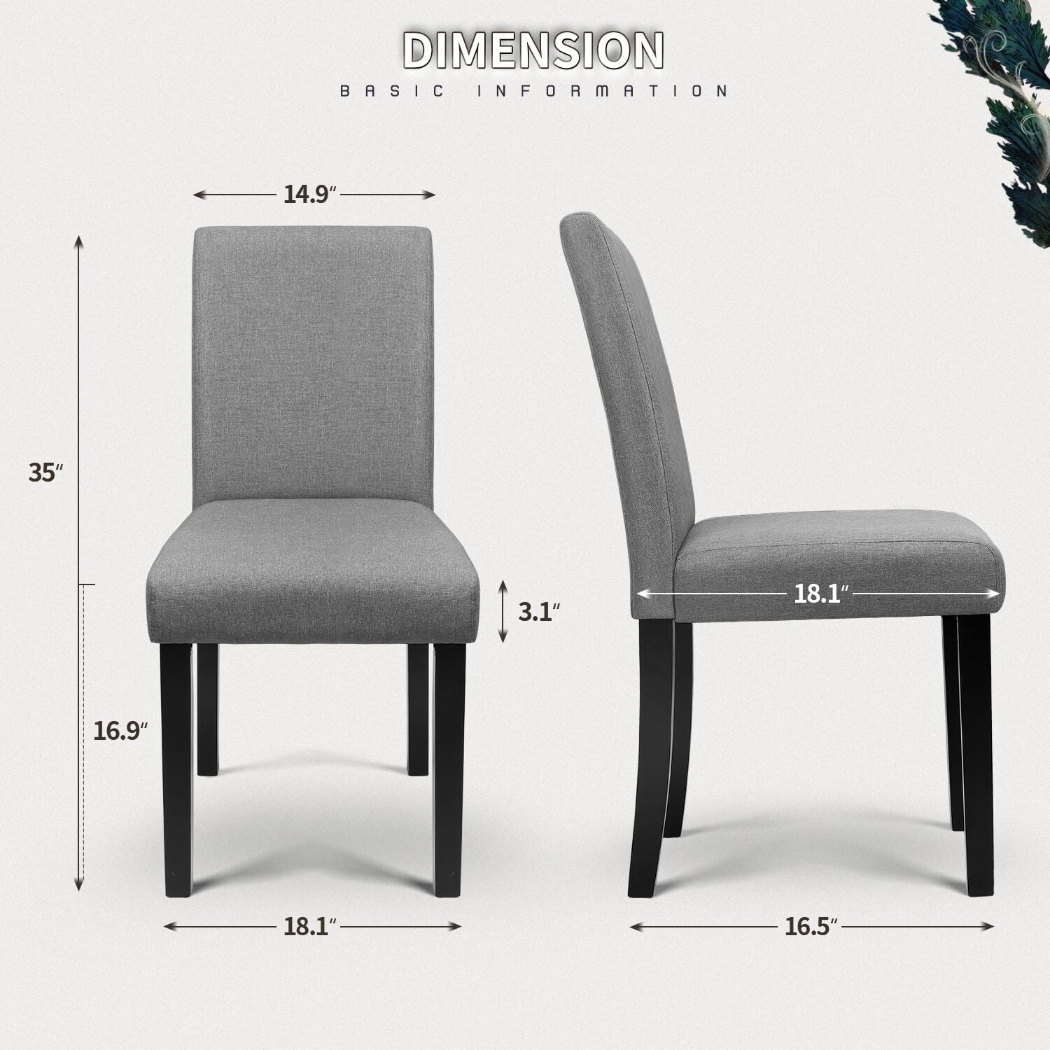 Furmax, Set of 4 Upholstered Dining Chairs with Wooden Legs, Fabric, Gray