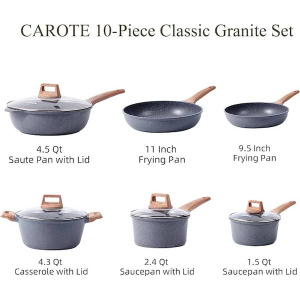 10-Pieces Gray Granite Induction Non-Stick Cookware Set with Bakelite Handle
