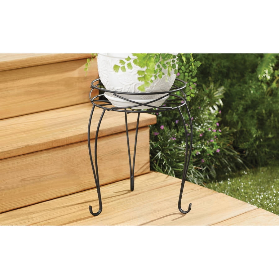 13IN Mainstays Round Matte Black Metal Plant Stand