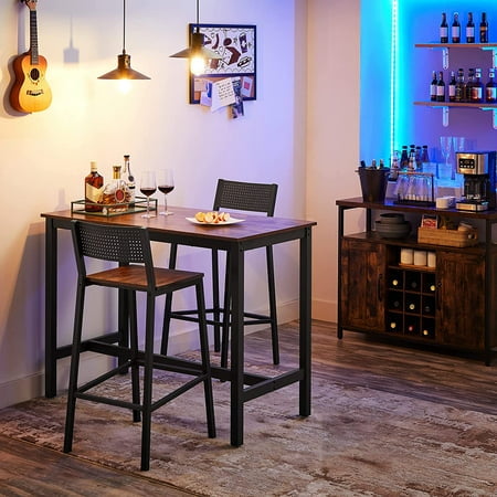 VASAGLE Bar Stools Set of 2 Bar Chairs Tall Bar Stools with Backrest Industrial in Party Room Rustic Brown and Black
