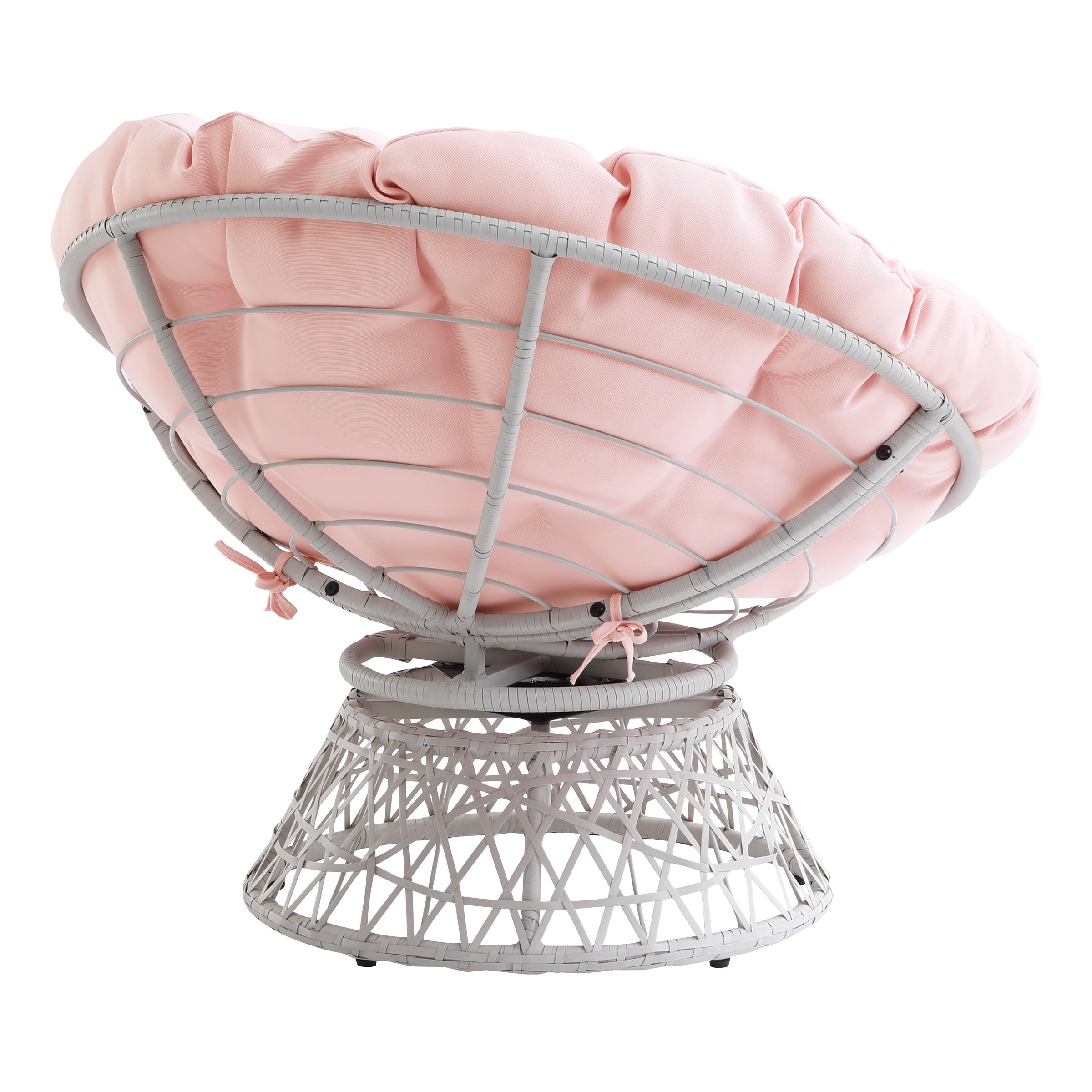 OSP Home Furnishings Specialty Seating Series Papasan Chair, Cream Wicker Weave with Pink Round Pillow Cushion