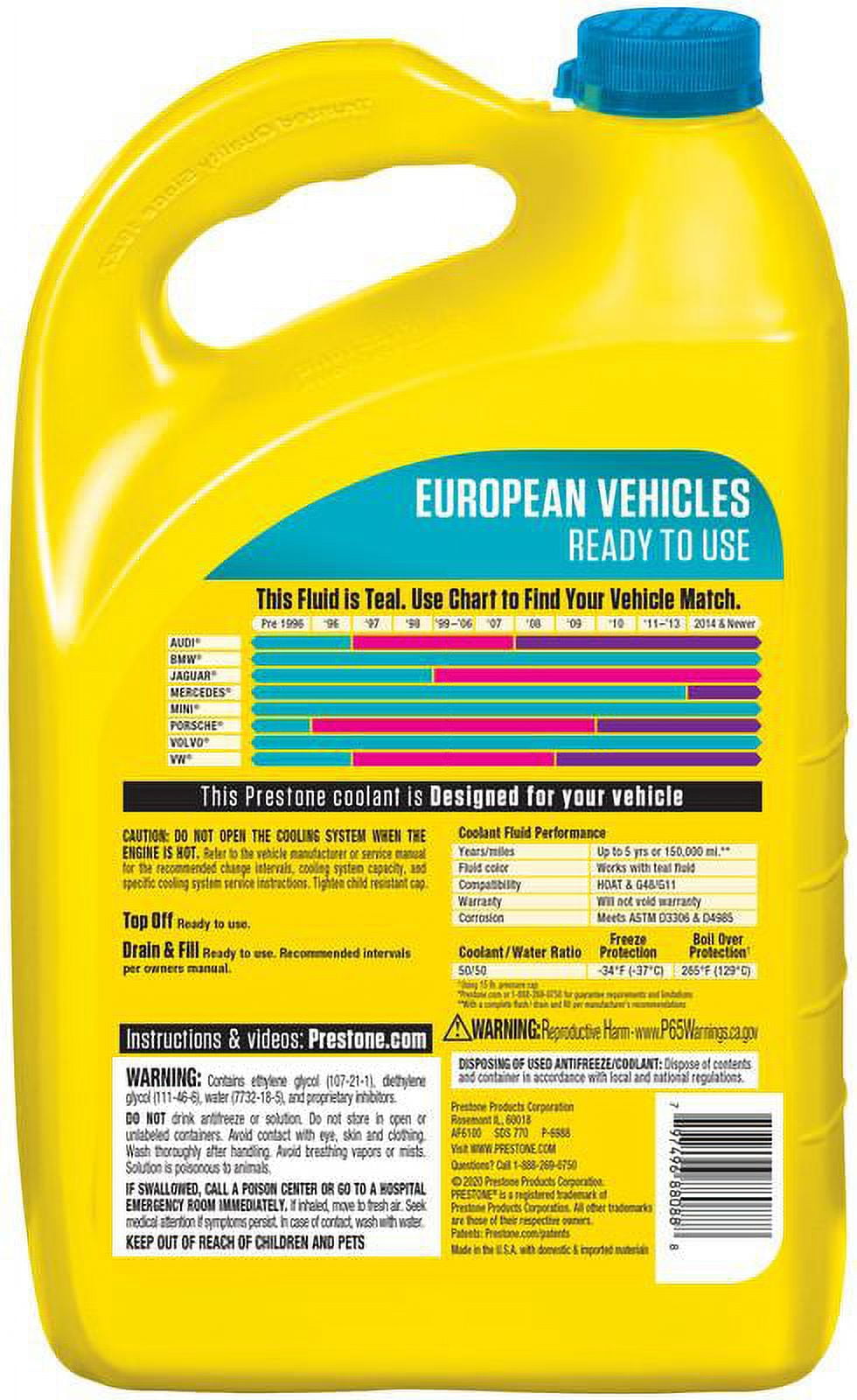 Prestone European Vehicles (Teal) 50/50 Antifreeze / Coolant - Gallon