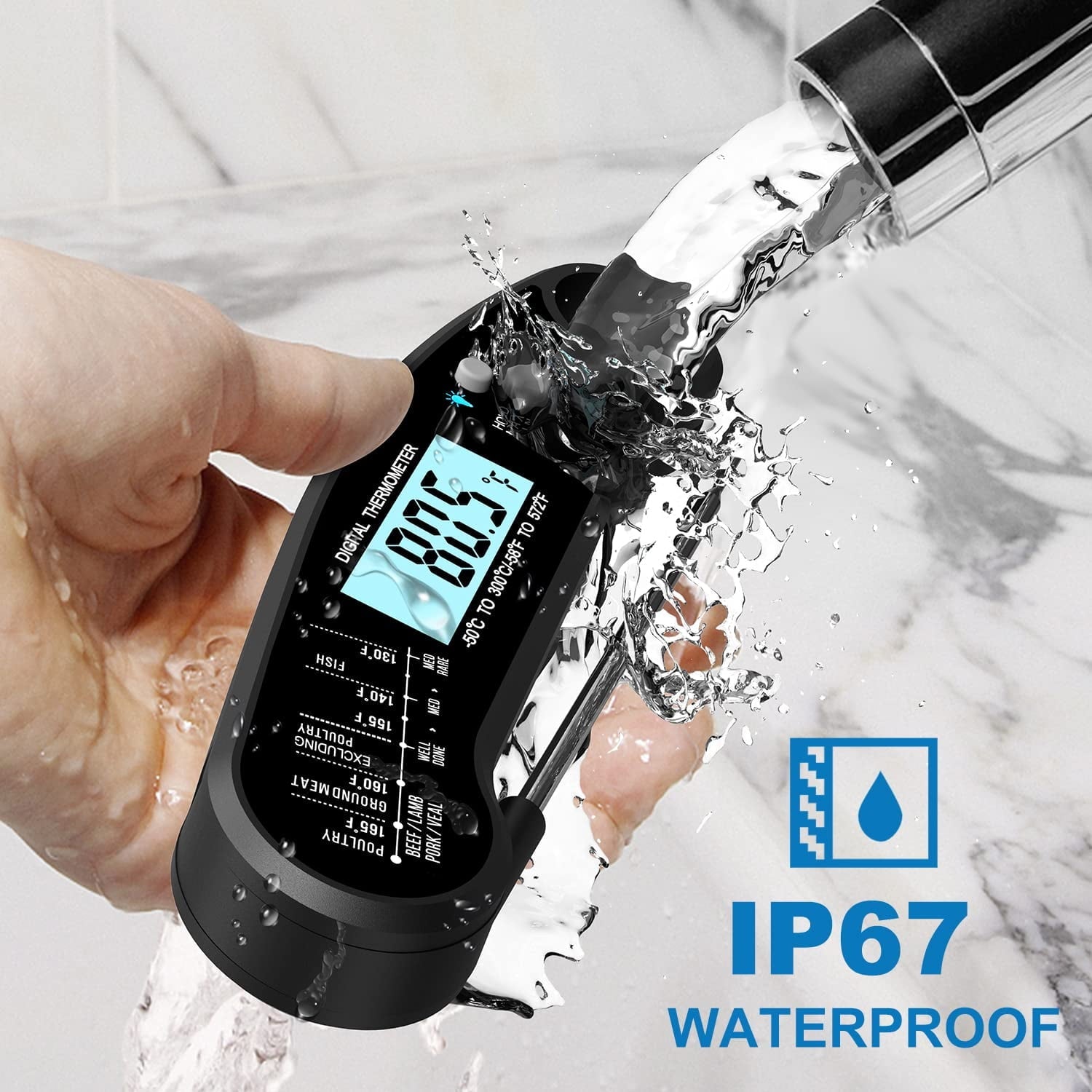 Instant Read Meat Thermometer Digital, delpattern Food Thermometer for Cooking, Waterproof Grill Thermometer with Backlight&Calibration for Baking,Liquids,Candy, Black