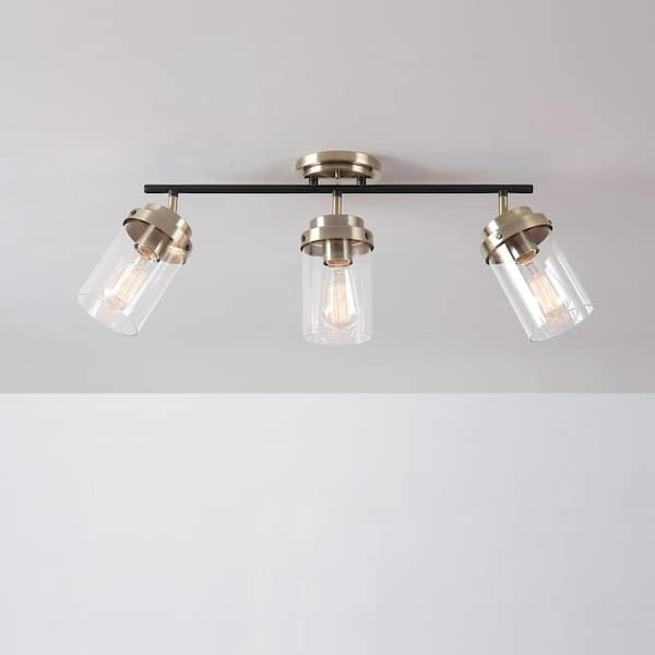 Adelaide 1.83 ft. 3-Light Antique Brass Fixed Track Lighting Kit with Matte Black Accent and Clear Glass Shades